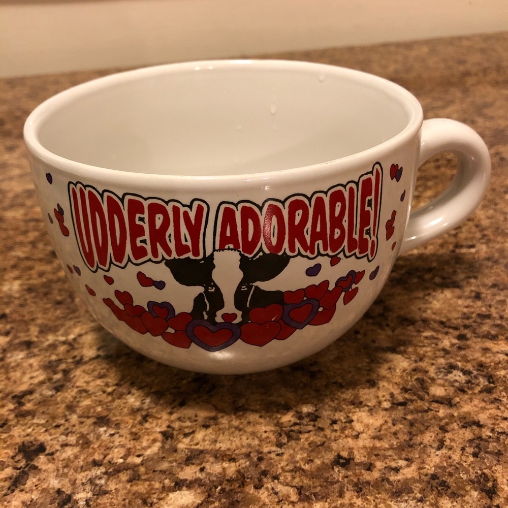 “Udderly Adorable” Cow & Hearts large coffee/soup